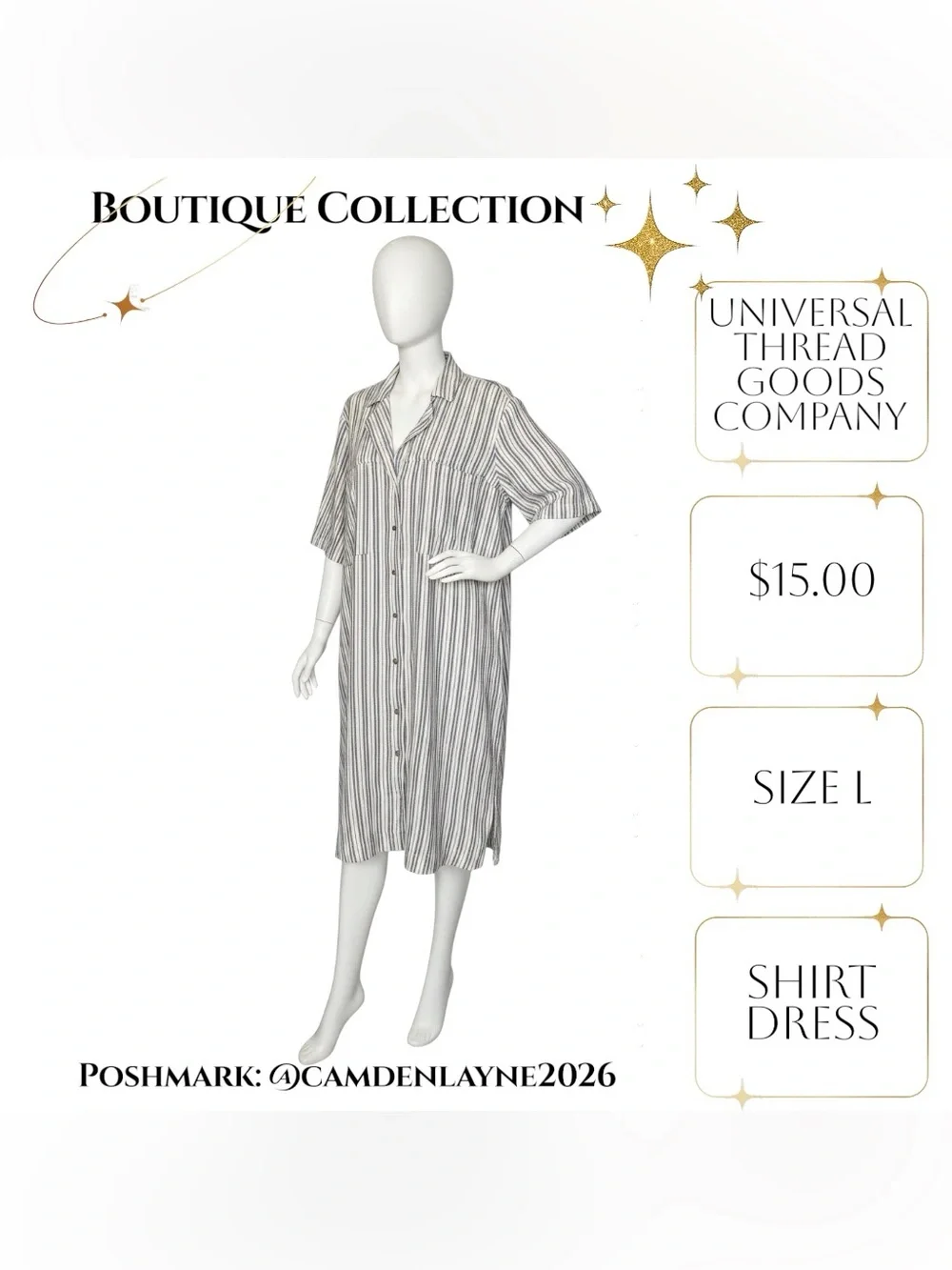 Universal Thread Striped Shirt Midi Dress in Cream and Tan - Picture 5 of 9